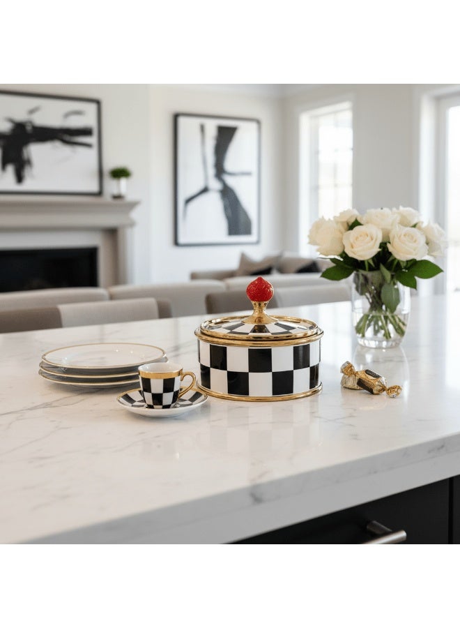 ماي فلاور مرطبان حلوى سيراميكي من مايفلاور مع غطاء - 15 × 17 سم، أسود وأبيض، للتخزين والديكور - Image 2